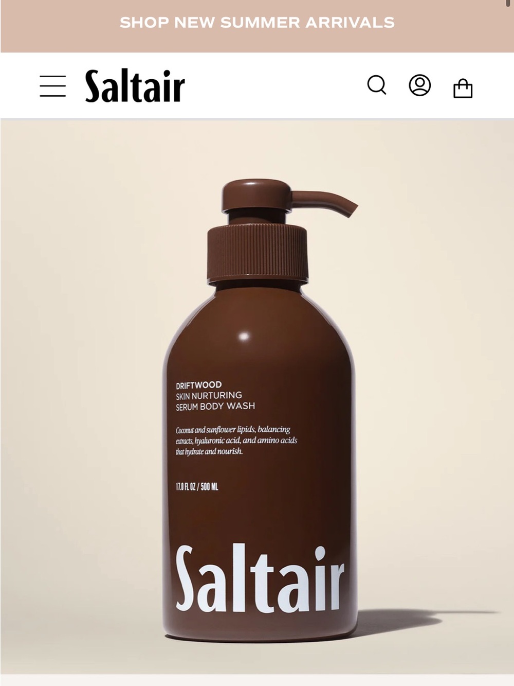 Saltair nwt Driftwood Skin Nurturing Serum Body Wash - coconut and sunflower